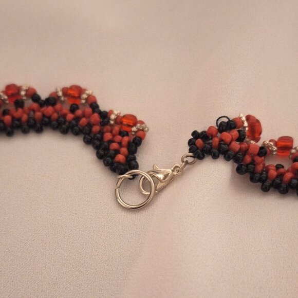 Artisan Made Vampy Extravagant Black and Read Beaded Collar Necklace - Picture 5 of 5